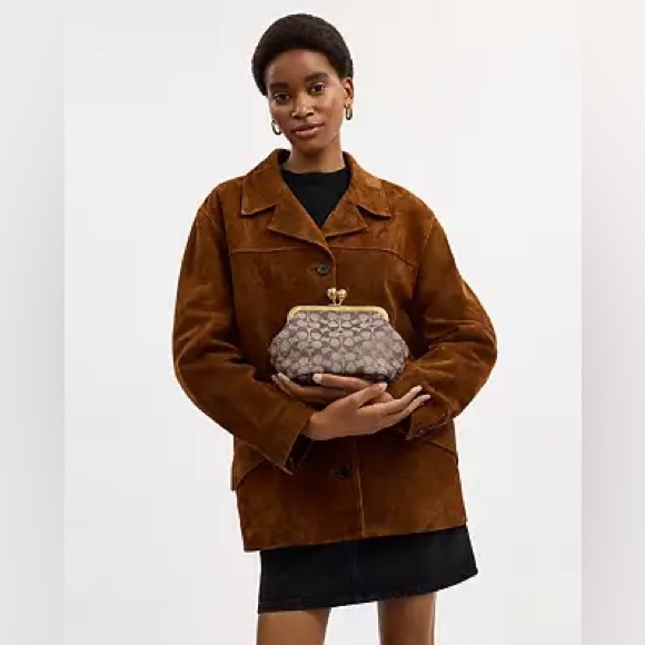 Coach Kisslock Frame Bag 16 In Crystal Signature Jacquard